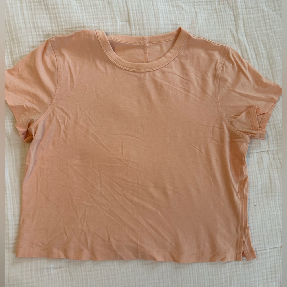Lululemon light peach/pinkish classic fit cotton blend crop tee womens S